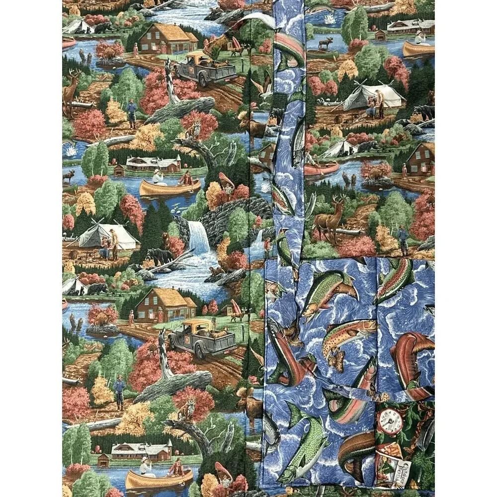 Vintage Fishing Duck Picnic Blanket Convertible Tote Bag Trout Cabin 41x65